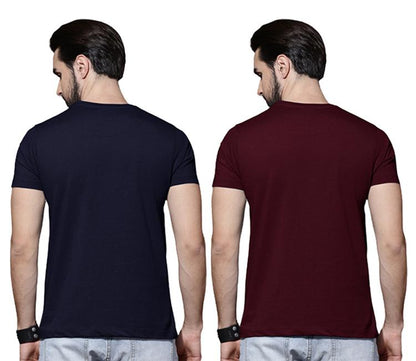 Cotton Solid Half Sleeves Mens Round Neck T-Shirt Pack Of 2